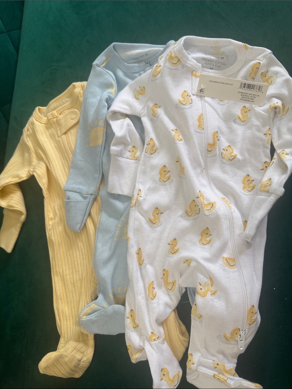 Organic Cotton Duck Print Footie - Yellow, Light Blue & Pale Yellow